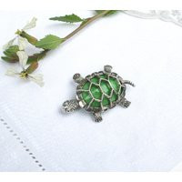 Vintage Turtle Brooch, Silver, Gift For Nature Lovers, Beau Pin, Sterling Green Glass Caged Glass, Unisex Brooch | Etsy (US)
