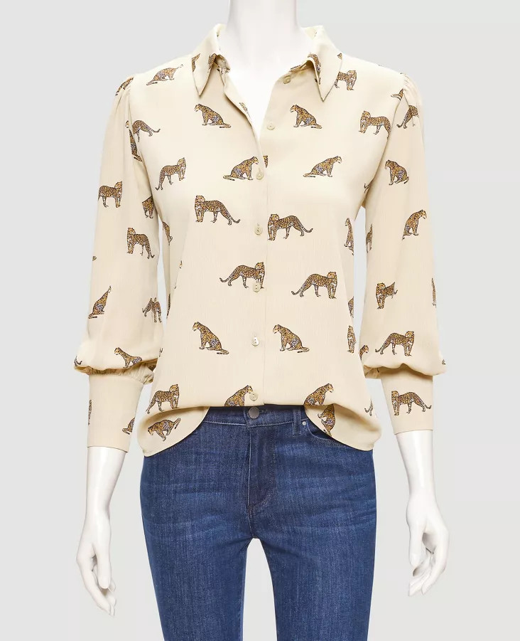 LEOPARD PRINT BUTTON DOWN SHIRT | Ann Taylor Factory