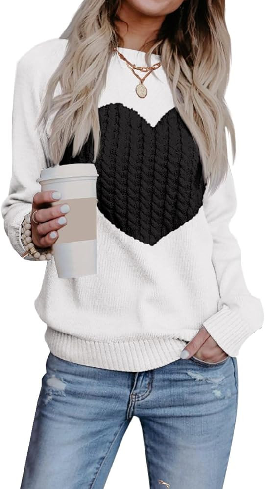 Heart Sweater for Women Valentines Day Gifts for Her Red Sweaters Crewneck Long Sleeve Lightweigh... | Amazon (US)