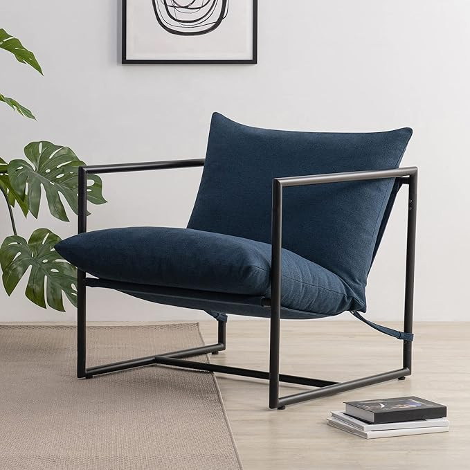 ZINUS Aidan Sling Accent Chair / Metal Framed Armchair with Shredded Foam Cushioning, Navy | Amazon (US)