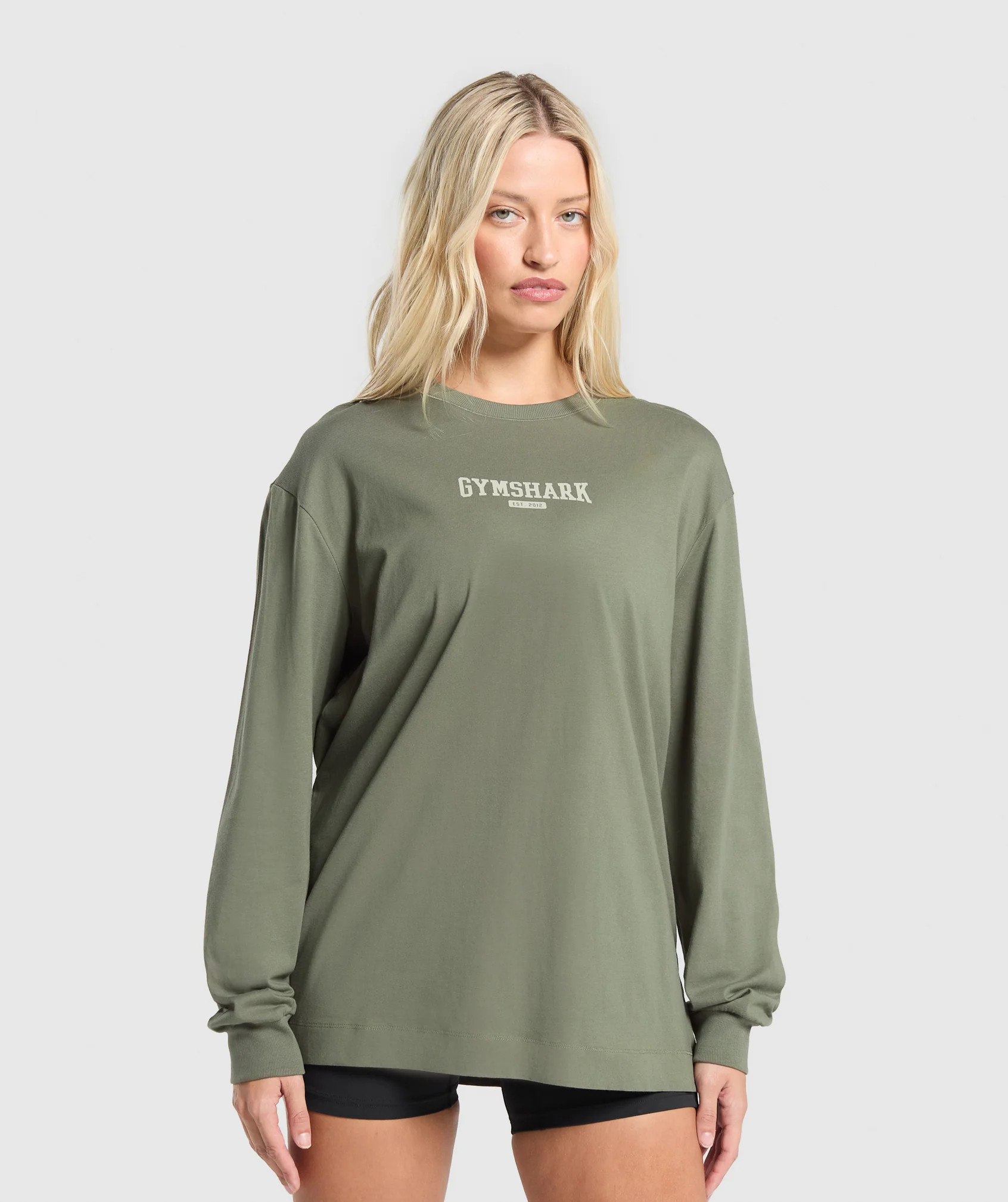 Gymshark Collegiate Lifestyle Long Sleeve Top - Base Green | Gymshark US