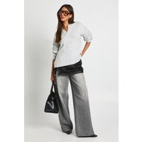 Womens Super Soft V Neck Collared Knitted Jumper - Grey - L, Grey | Boohoo.com (UK & IE)