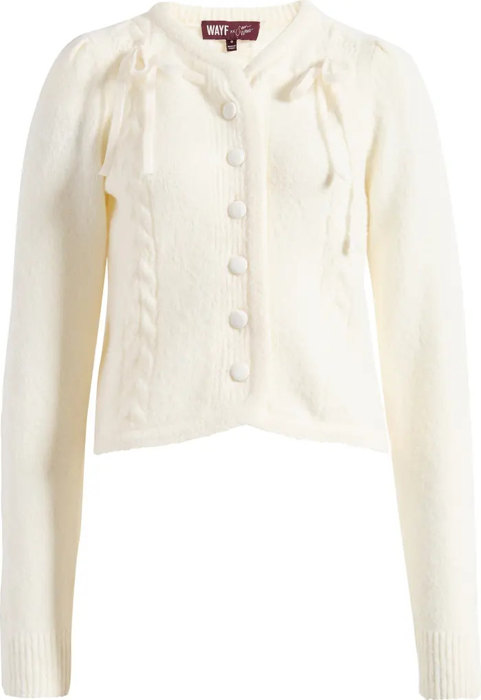 x Sara Walker Jackie Velvet Bow Cable Stitch Cardigan | Nordstrom