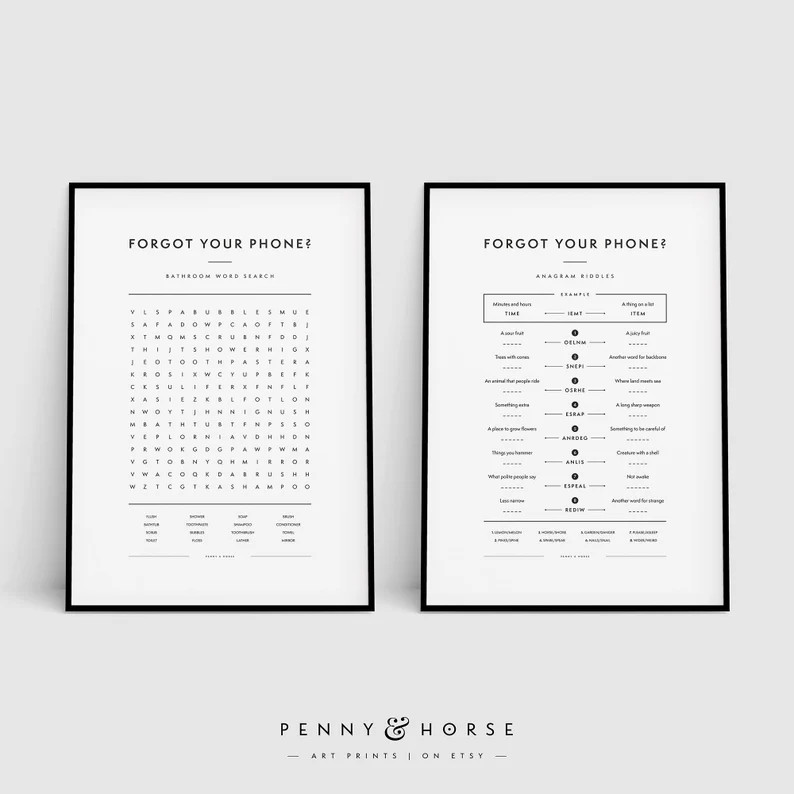 Forgot Your Phone Bathroom Puzzles, Bathroom Word Search, Anagram Riddles, Bathroom Printable Set... | Etsy (US)