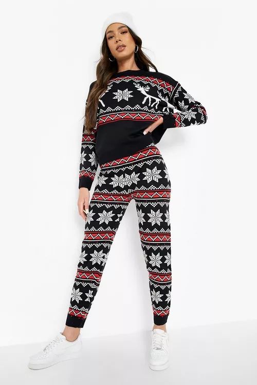 Reindeer Christmas Sweater Knitted Two-Piece | Boohoo.com (US & CA)