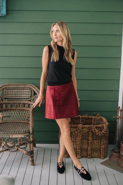 Mini Park Avenue Skirt - Burgundy Dupioni | Julia Amory