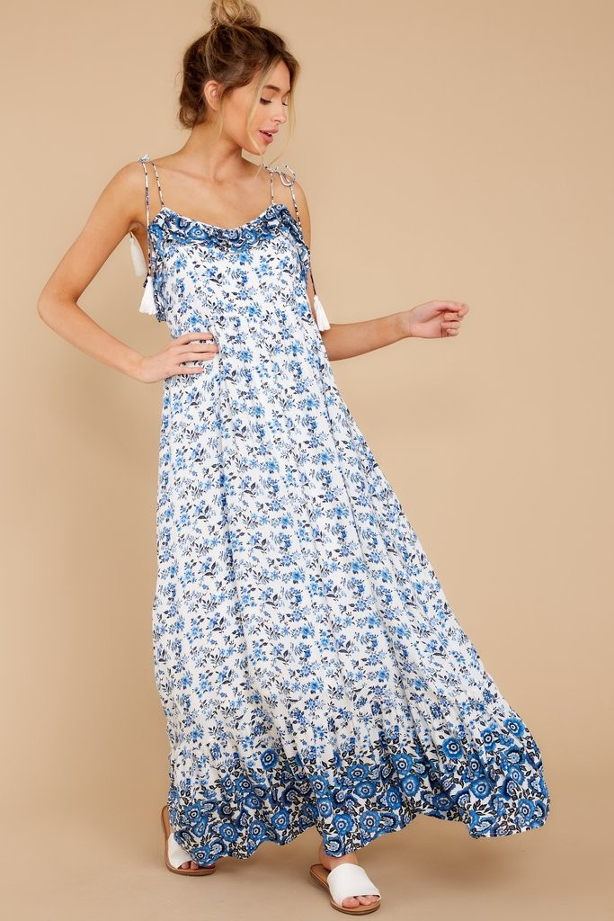 Stargaze Girl Blue Floral Print Maxi Dress | Red Dress 