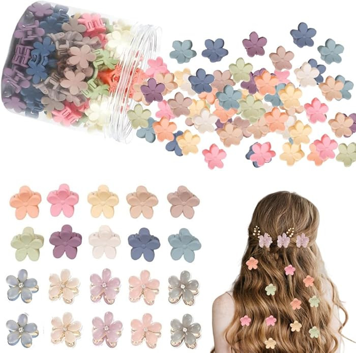 110 pcs Mini Hair Clips Colorful Hair Accessories Matte Claw Clips Star/Flower/Butterfly Hair Cli... | Amazon (US)