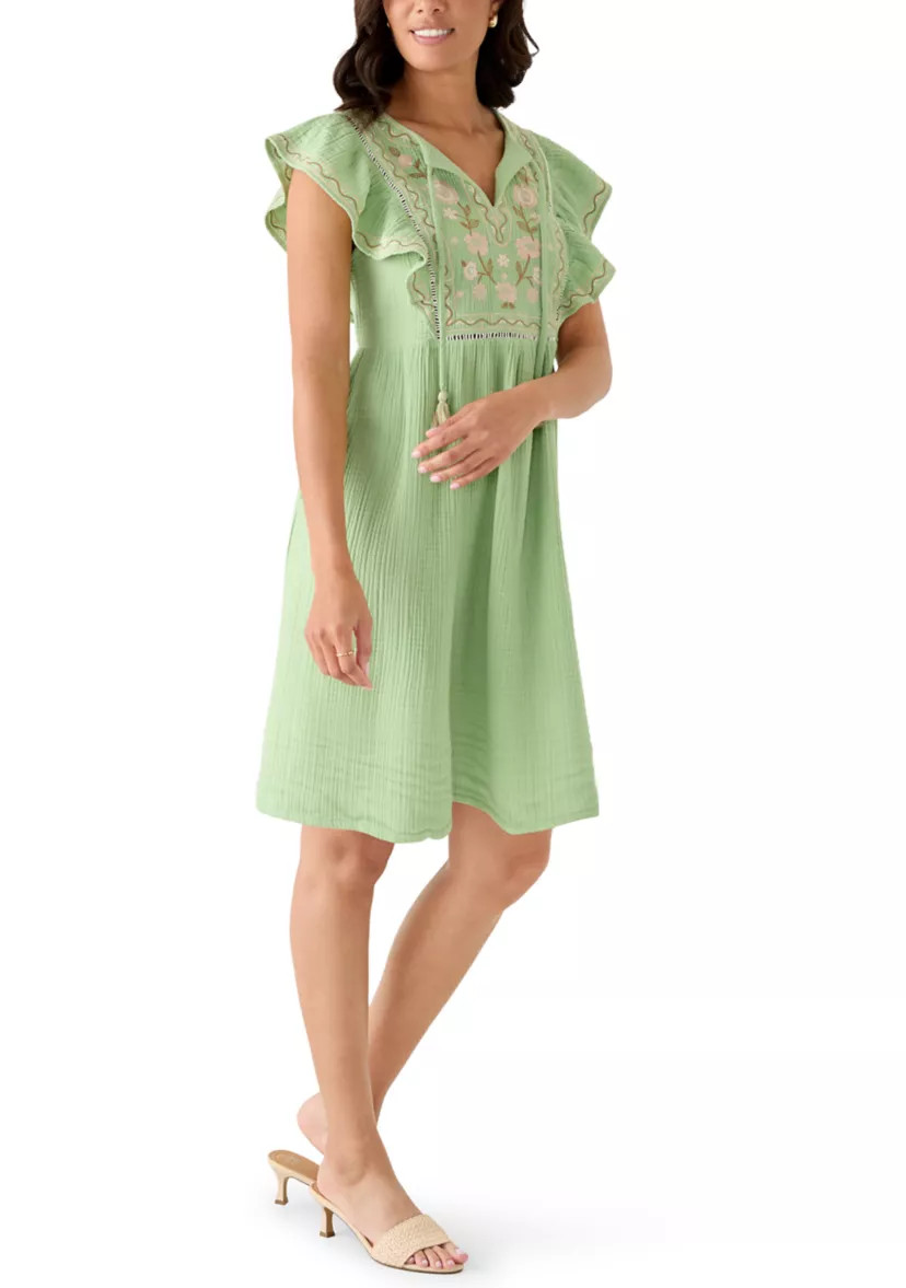Women's Embroidered Flutter Peasant Dress | Belk