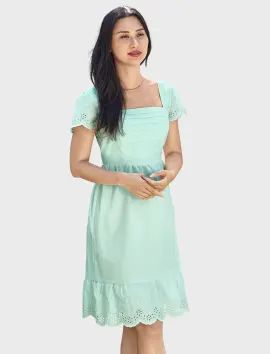 Womens Mommy And Me Pintuck Eyelet Ruffle Dress - Signs of Spring - blue coral | The Children's Place