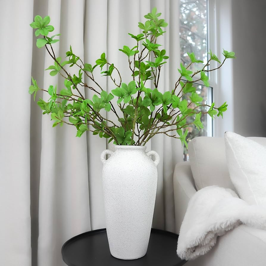 Laurel&Vine 11.5" Tall White Ceramic Vase, Speckled Textured Minimalist Jug, 5 Stems of 25" Faux ... | Amazon (US)