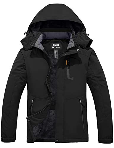 Skieer Men's Ski Jacket Insulated Hoodie Parka Mountain Fleece Lined Snowboarding Coat(Black,Medium) | Amazon (US)