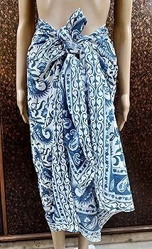 Amazon.com: FIKIMOS Cotton Hand Block Print Sarong Womens Swimsuit Wrap Cover Up Long (73" x 44")... | Amazon (US)