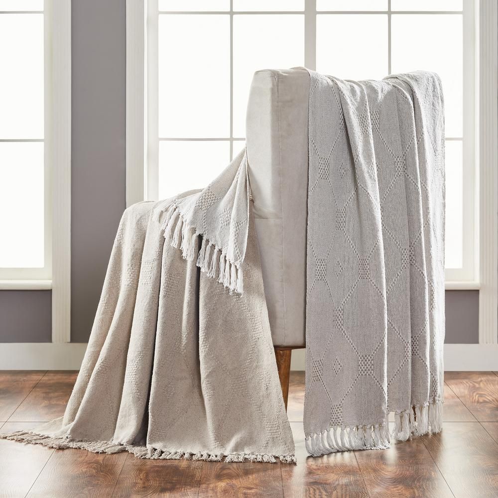 2-Pack Chester Feather Grey 100% Cotton 50 in. x 60 in. Throw Blanket | The Home Depot