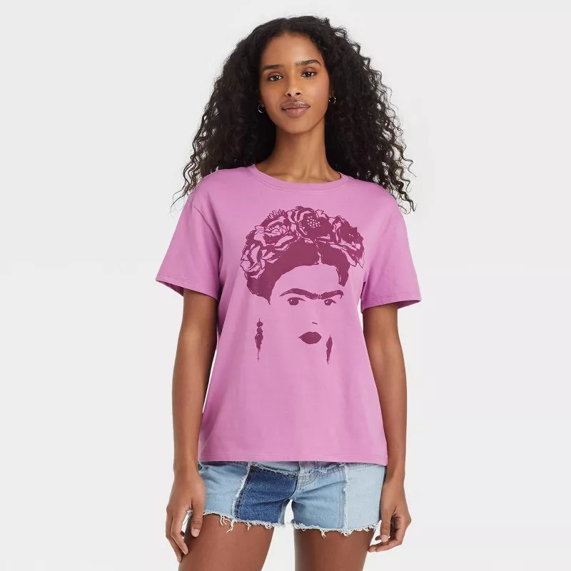 Women's Frida Outline Short Sleeve Graphic T-Shirt - Purple | Target