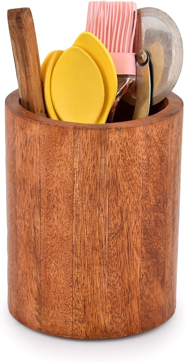 EDHAS Natural Mango Wood Cooking Utensil Holder for Countertop, Spoons, Cooking Tools, etc. (5" x... | Amazon (US)