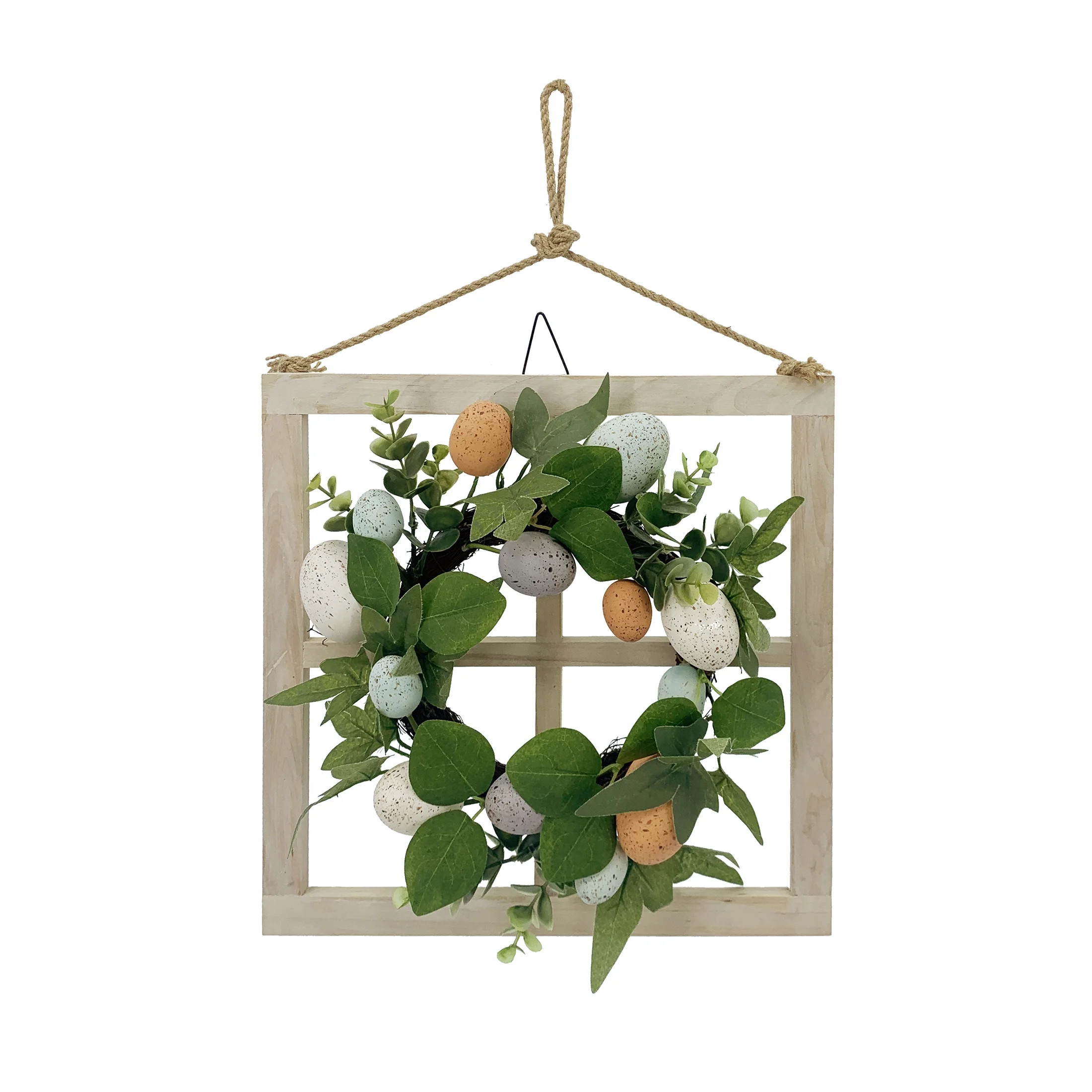 Way to Celebrate Easter Foam Multi-color Egg Wreath on Wooden Window Frame 14" Wall Decoration | Walmart (US)