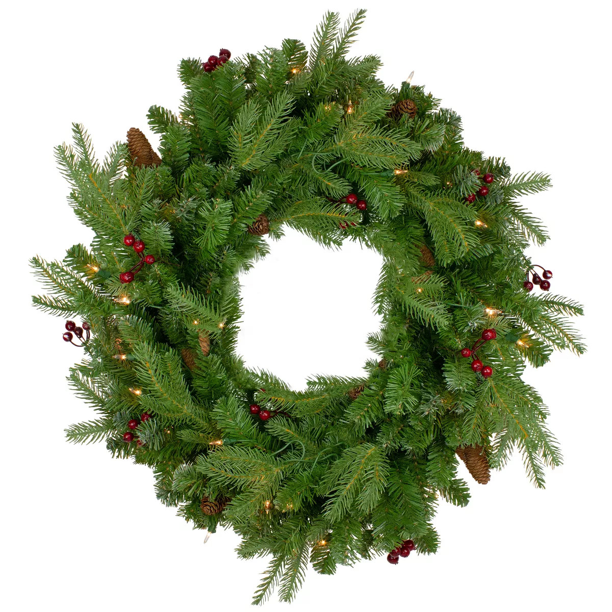 Northlight Pre-Lit Mixed Winter Berry Pine Artificial Christmas Wreath - 24-Inch, Clear Lights | Target