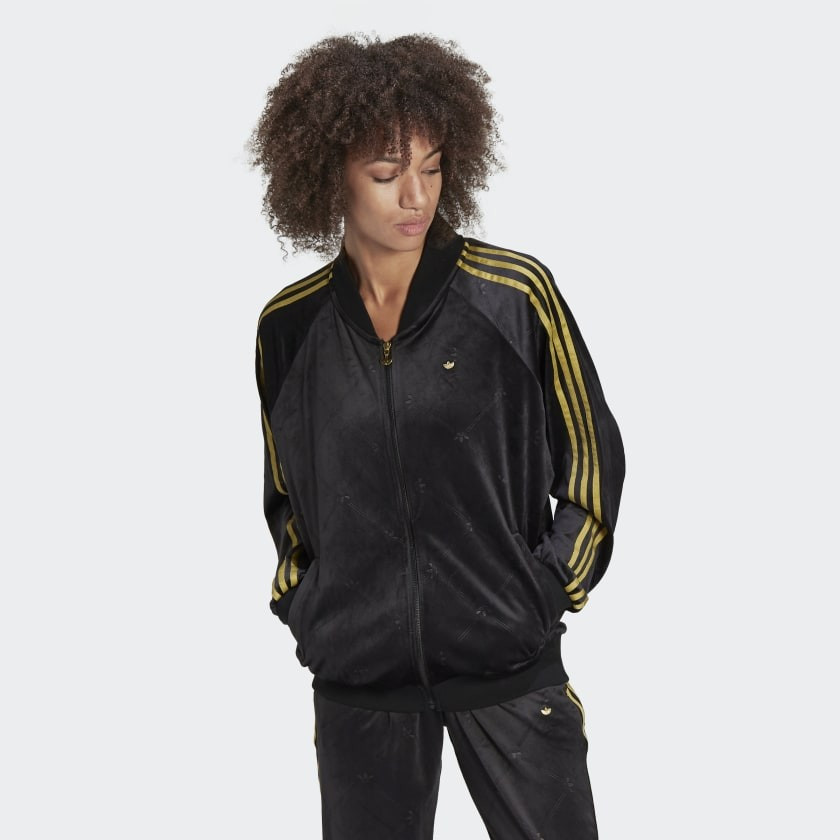 adidas Track Jacket in Velvet with Embossed adidas Originals Monogram - Black | adidas Canada | adidas (CA)