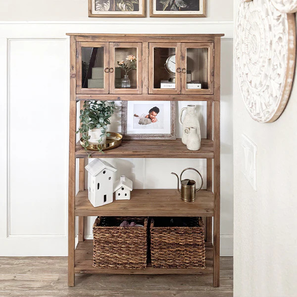 Reclaimed Wood Display Heirloom Cabinet with Glass Doors - Decor Steals | Decor Steals