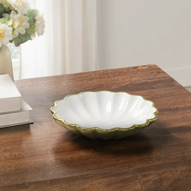 My Texas House Small 10" x 2" Ivory Enamel Metal Decorative Bowl | Walmart (US)