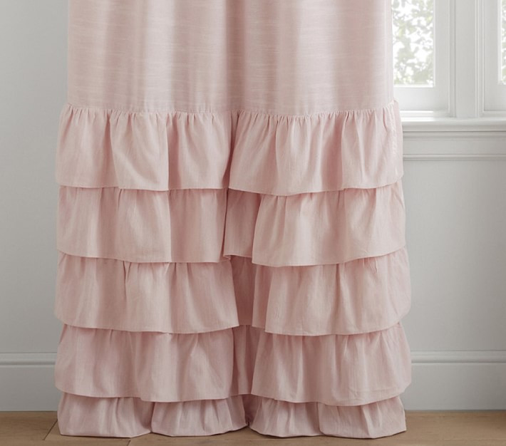 Evelyn Linen Blend Ruffle Bottom Blackout Curtain | Pottery Barn Kids