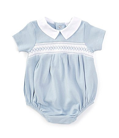 Edgehill Collection Baby Boys Collared Neckline Short Sleeve Solid Smocked Bubble - Newborn | Dillard's