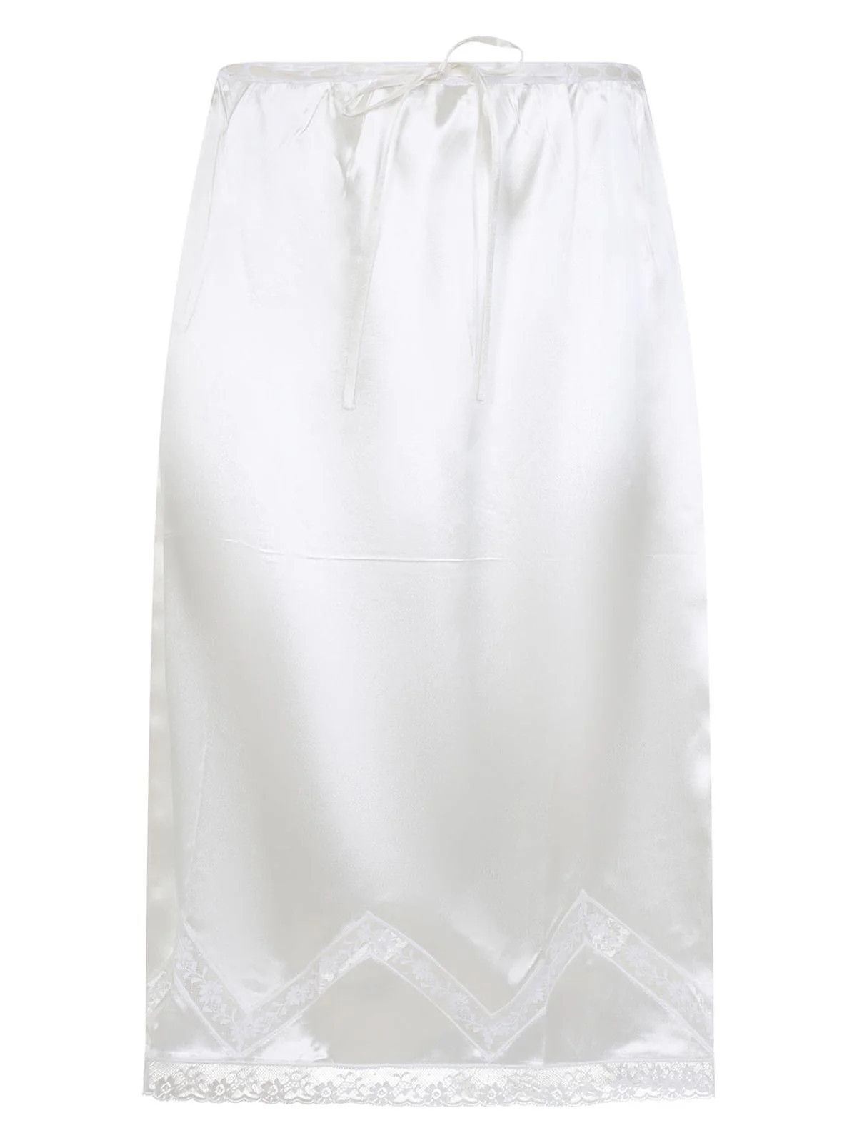 Prada Women's Satin Midi Skirt in White | Size 42 | P109WSOOO15ZC | LOZURI