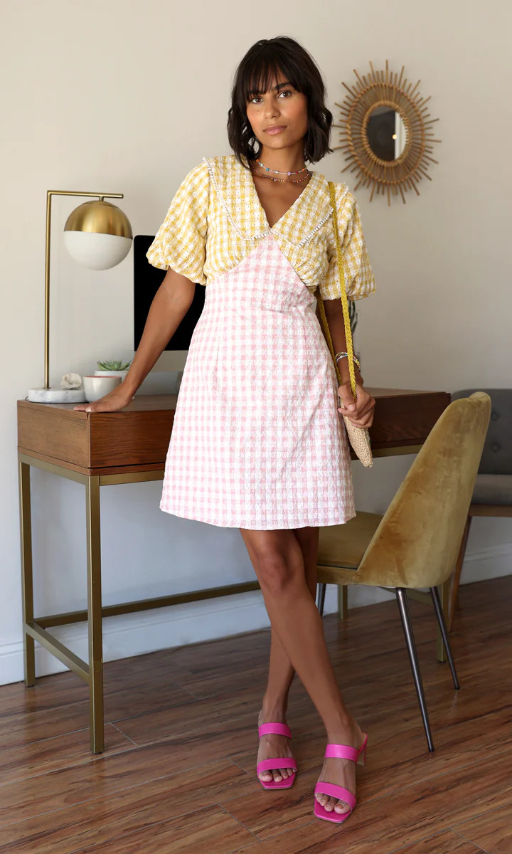 Leia Eyelet Gingham Collared Dress - FINAL SALE | Greylin Collection | Women's Luxury Fashion Clothing 