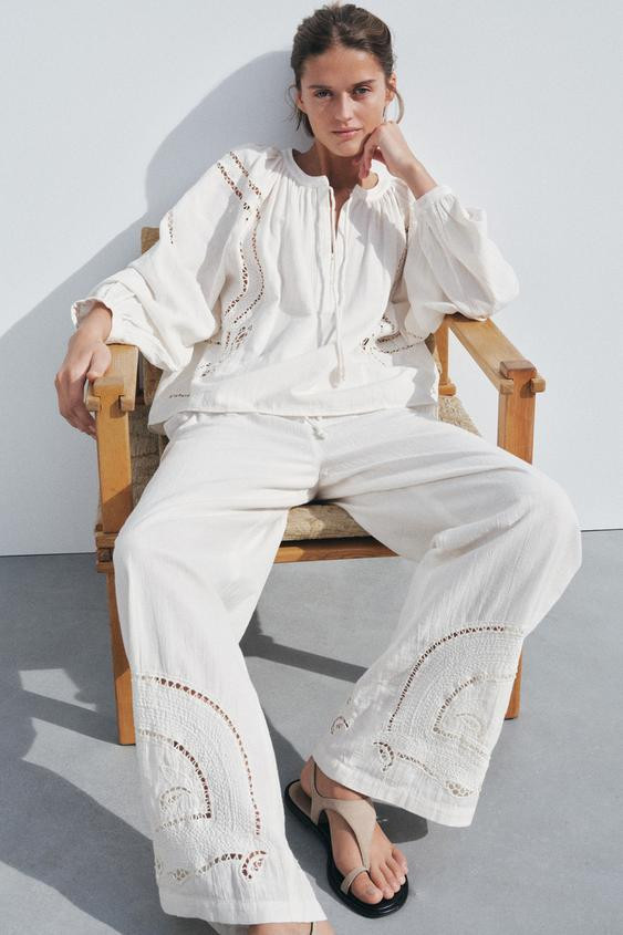 ZW COLLECTION EMBROIDERED PYJAMA TROUSERS | Zara UK