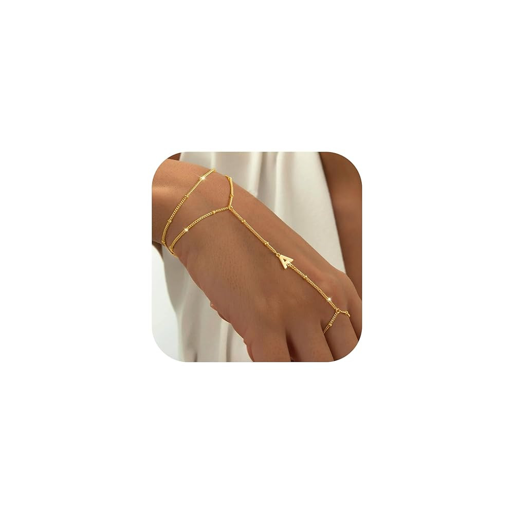 M MOOHAM Initial Hand Chain for Women - Dainty Gold Ring Bracelet Hand Chain for Women Trendy, Le... | Amazon (US)