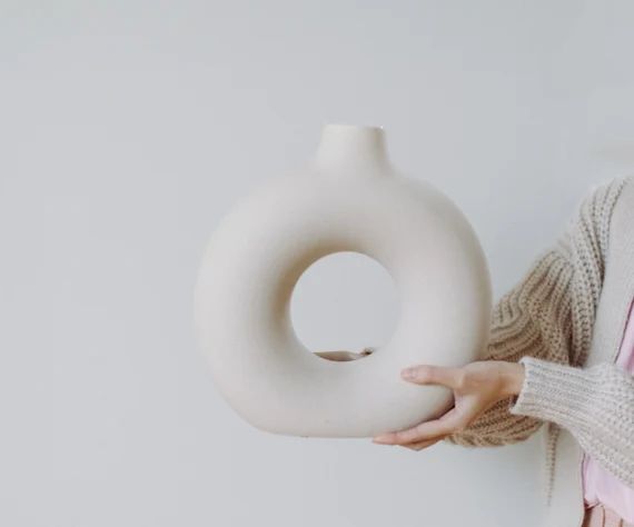 Large circular hollow ceramic vase, Donut earthware vase, Modern round vase, Minimal clay vase, C... | Etsy (US)