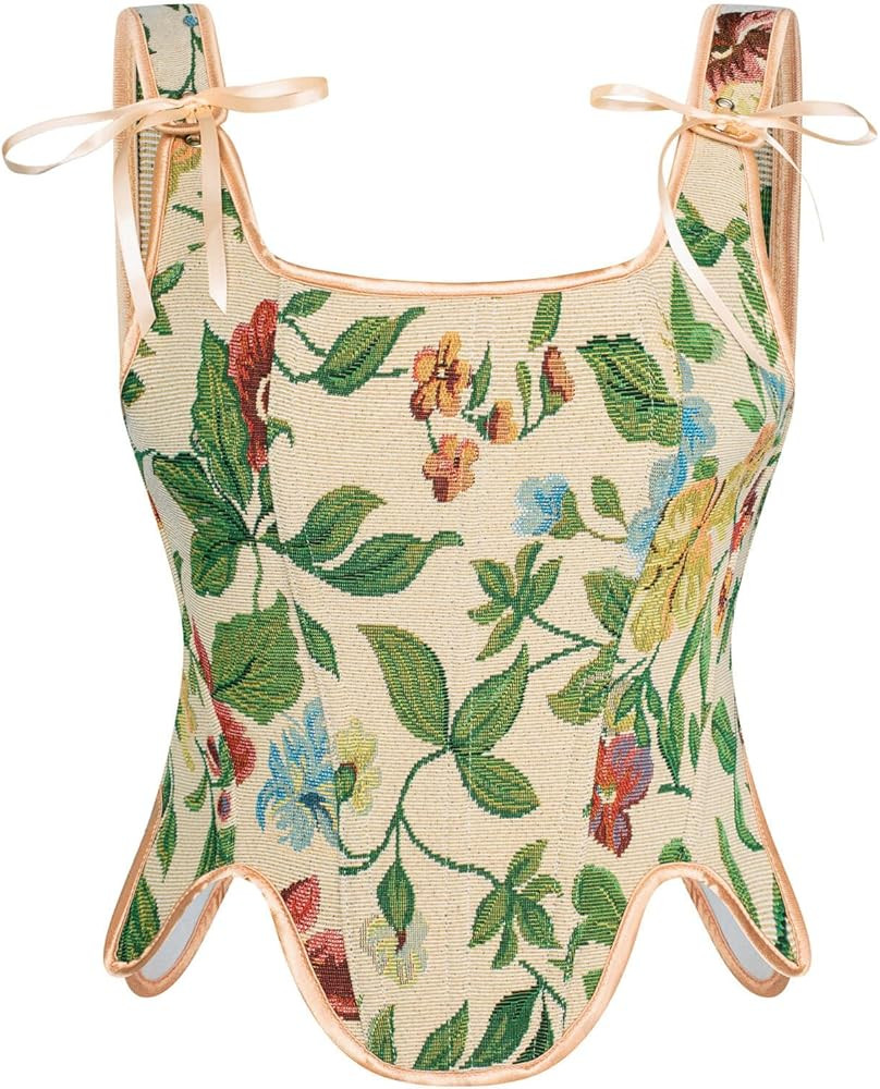 Scarlet Darkness Women Renaissance Corset Tops Floral Lace Up Bustier Tops | Amazon (US)