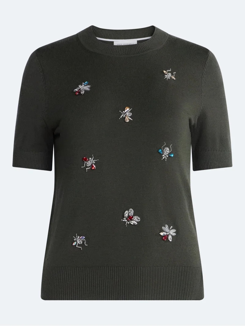 Free Assembly Women's and Women's Plus Embellished Cozy Yarn Sweater with Short Sleeves, Sizes XS... | Walmart (US)