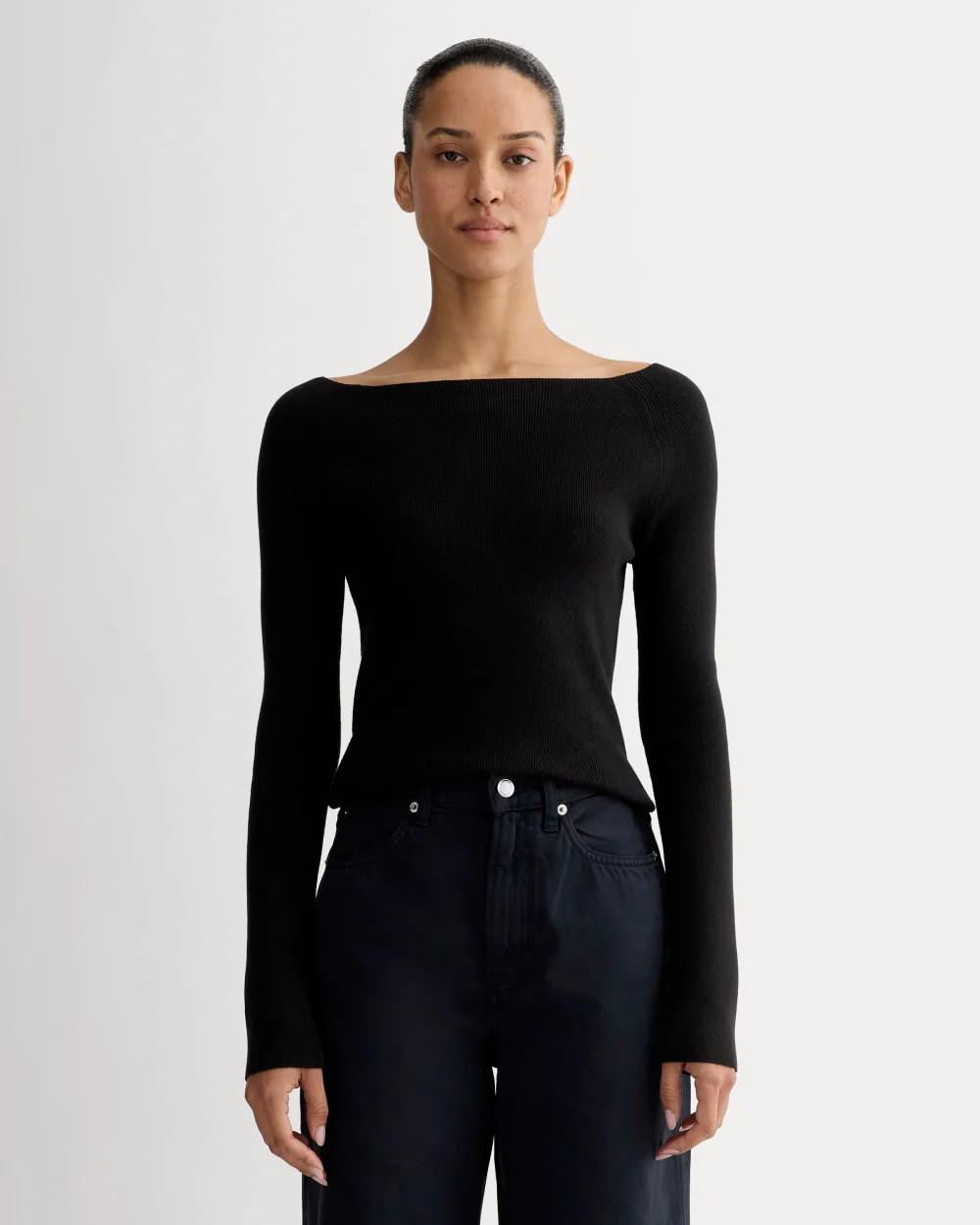 Everlane Knit Boatneck Top Sweater | Black | XXL | Cotton/Viscose | Everlane