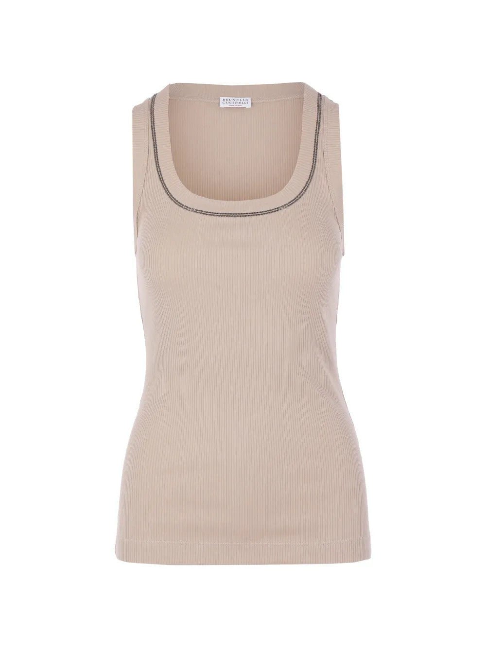 Brunello Cucinelli Monili-embellished fine-ribbed tank top - Neutrals | Farfetch Global