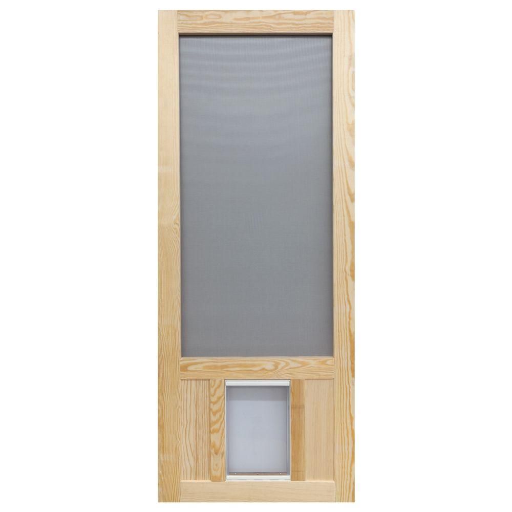 Screen Tight 36 in. x 80 in. Chesapeake Series Reversible Wood Screen Door with Extra-Large Pet Flap | The Home Depot