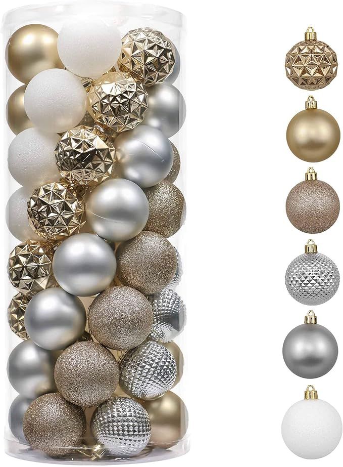 Valery Madelyn 50ct 60mm Elegant Gold and White Christmas Ball Ornaments, Shatterproof Christmas ... | Amazon (US)