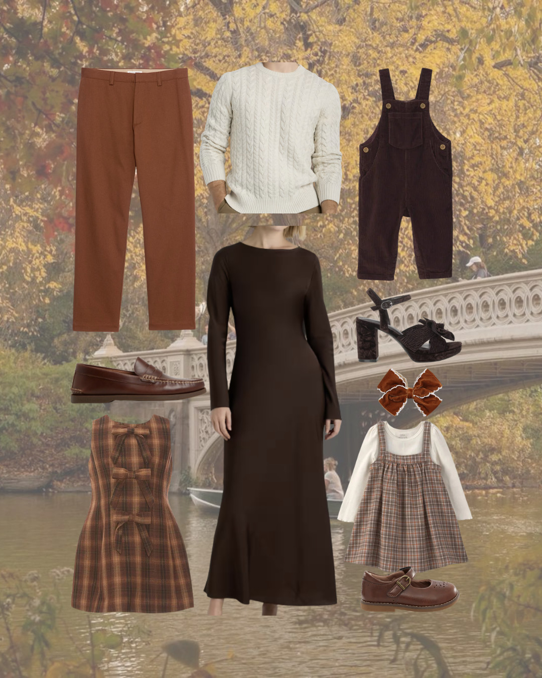Fall family photo outfits in the prettiest warm neutral palette 🍂 Chocolate brown, rust, cream and plaid make the whole family look coordinated without feeling too matchy.
Mom: chocolate brown maxi dress + brown heels
Dad: cream cable knit sweater, rust trousers + brown loafers
Toddler girl: plaid jumper dress, cream long sleeve top, velvet bow + brown Mary Janes
Baby boy: chocolate brown corduroy overalls + cream top
fall family photo outfits, family picture outfit ideas, toddler girl family photo outfit, baby boy family photo outfit, brown family photo outfits, neutral family picture outfits, coordinating family outfits, fall toddler dress, corduroy overalls, plaid dress, family photoshoot outfit ideas 

 #LTKmomlife #LTKSeasonal #LTKBaby