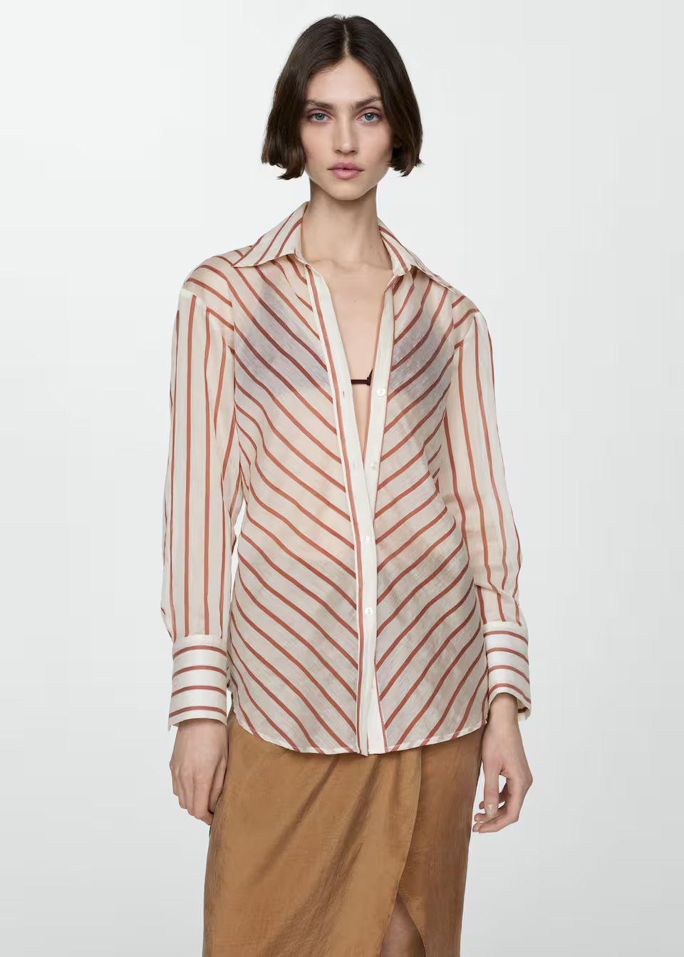 Semitransparent striped shirt -  Women | Mango United Kingdom | MANGO (UK)