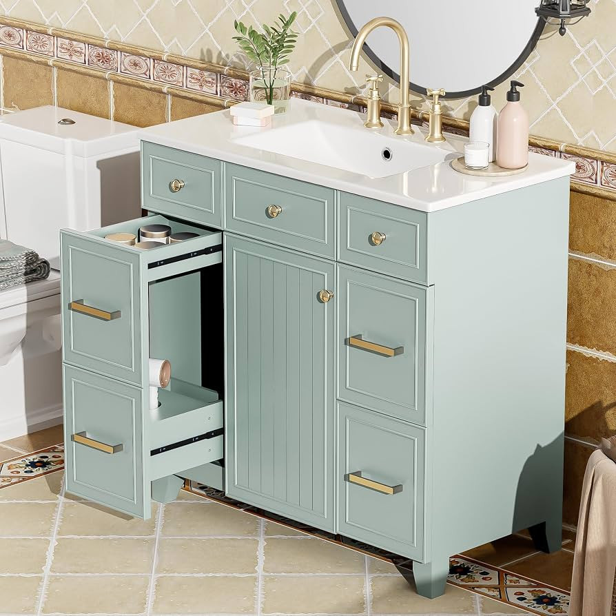 P PURLOVE 36" Bathroom Vanity with Sink Top Combo Set, Modern Bathroom Cabinet with Soft Closing ... | Amazon (US)