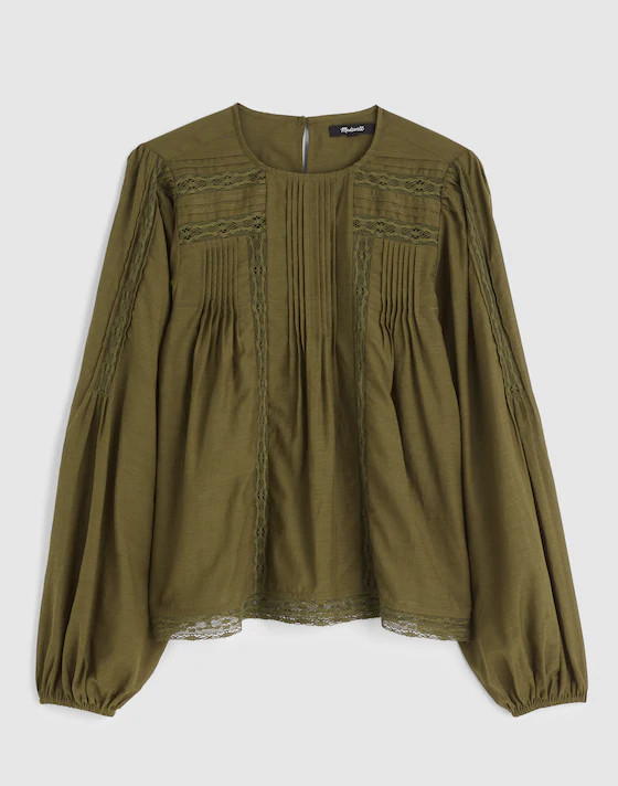 Lace-Insert Pintucked Long-Sleeve Top | Madewell | Madewell
