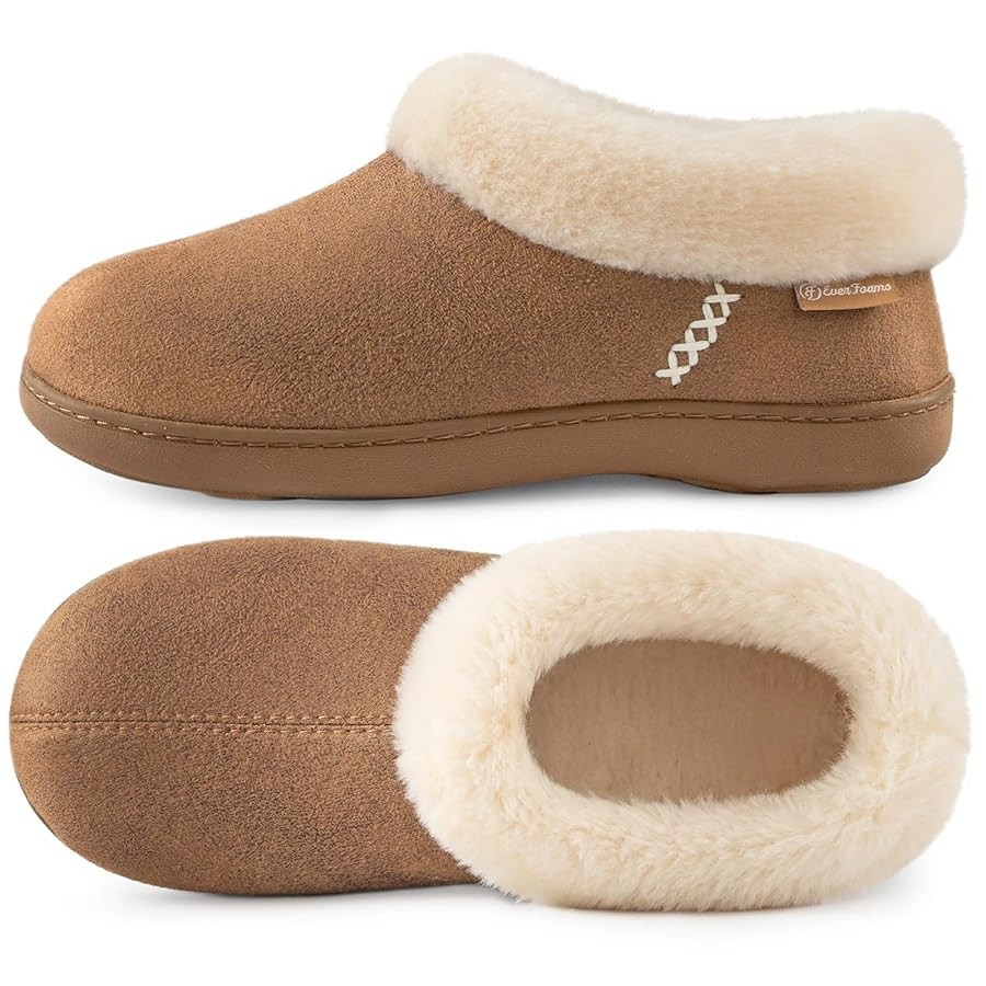 EverFoams Women's Microsuede Memory Foam Slippers with Fluffy Faux Fur Collar and Indoor Non-Slip... | Amazon (CA)