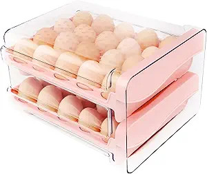BBG Pink Plastic Egg Holder, Egg Storage Container for Refrigerator, 2-Layer Drawer Type Egg Fres... | Amazon (US)