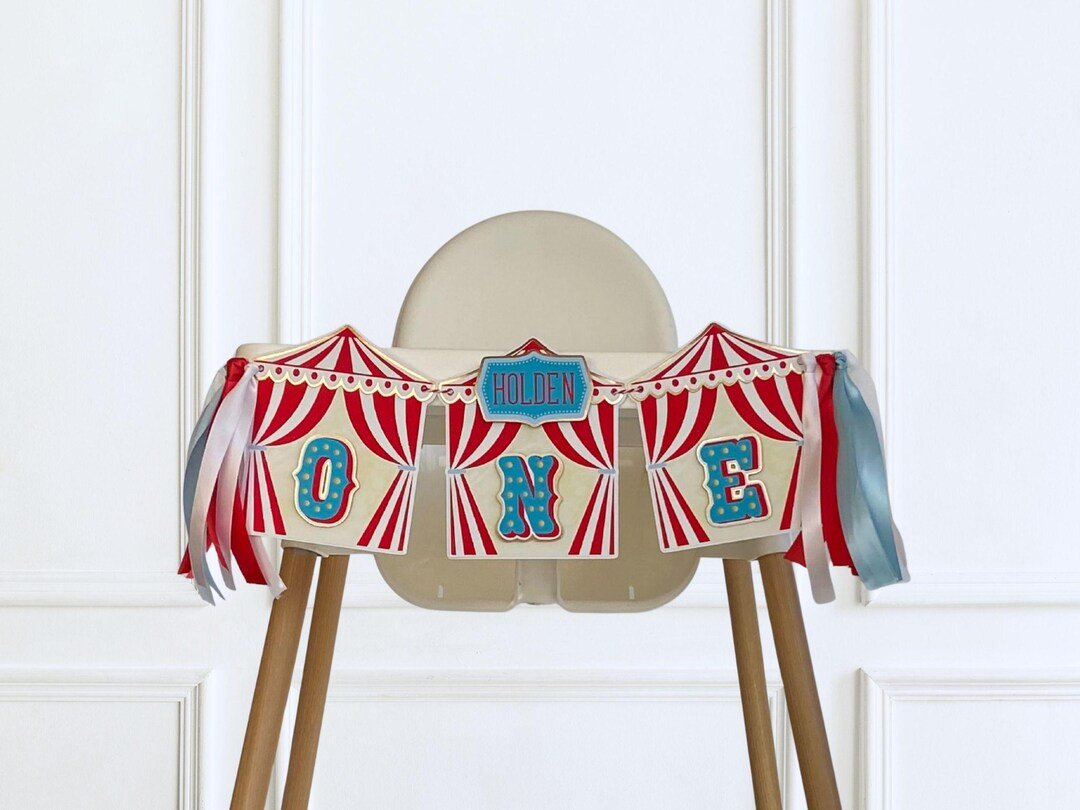Circus High Chair Banner, Personalized Carnival 1st Birthday Decorations: Red, Blue and Gold - Et... | Etsy (US)