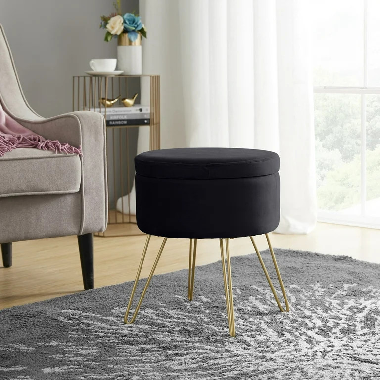 Ornavo Home Modern Round Velvet Storage Ottoman Foot Rest Stool/Seat with Gold Metal Legs & Tray ... | Walmart (US)