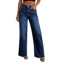 Dokotoo Women's Wide Leg Jeans High Waisted Strechy Raw Hem Frayed Hem Denim Pants | Walmart (US)