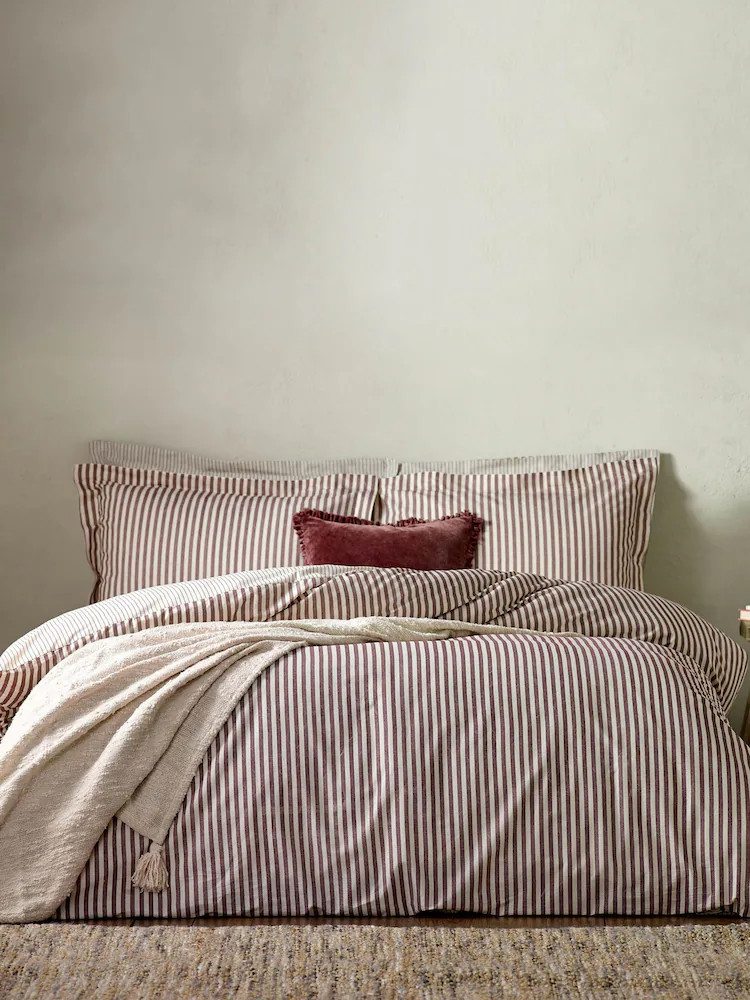 Yard Red Beetroot Hebden Striped 100 Cotton Duvet Cover and Pillowcase Set | Next EU
