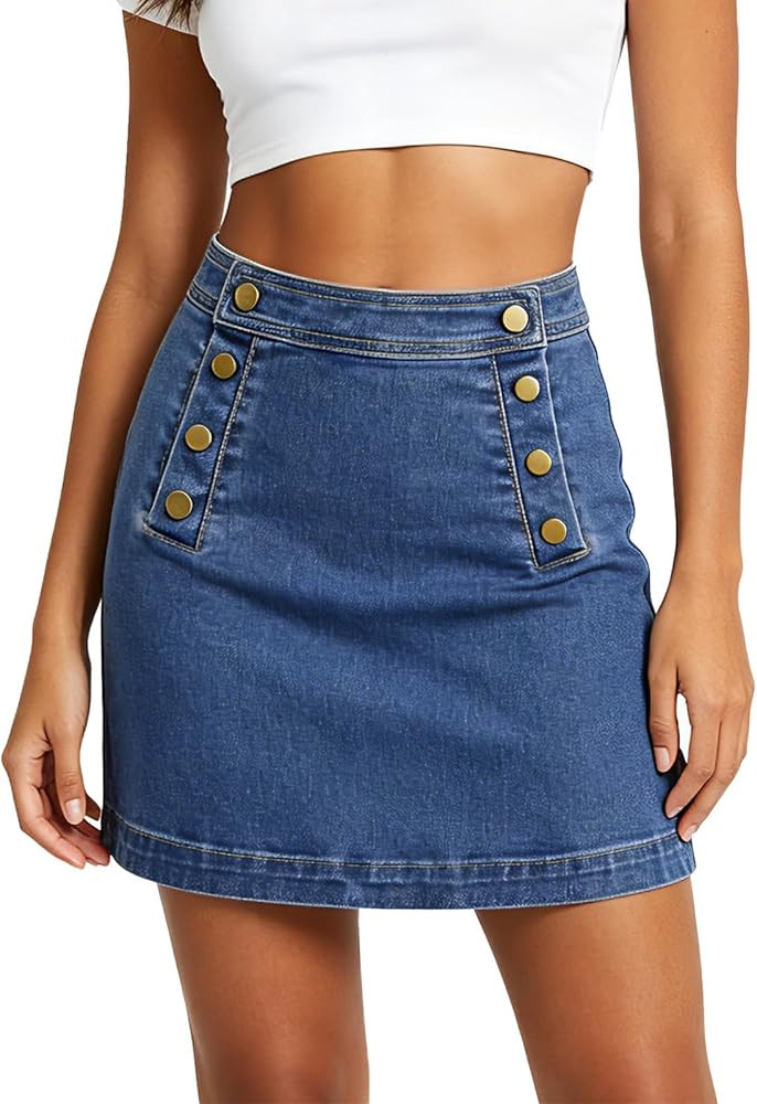 Belle Poque Denim Mini Skirt High Waisted Button-Front Sailor Jean Skirts for Women with Back Pat... | Amazon (US)