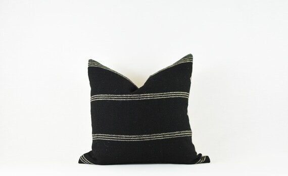 Aria Stripe- Black Indian Wool Stripe Pillow Cover | Etsy (US)